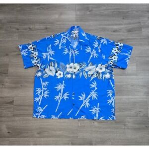 Alvish Hawaiian Aloha 3XL Shirt Hibiscus Bird of Paradise Bamboo Leaves Tropical